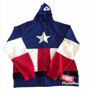 Captain America Marvel Hoodie with Mask - Cosplay Costume Red White Blue Size M